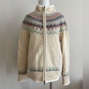 L.L. Bean fair isle Lambs wool zip up sweater Jacket in a Medium